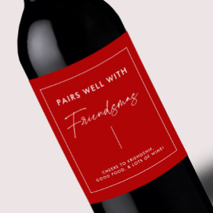 Red Christmas Friendsmas Party Favours Wine Label