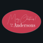 Red Christmas from Family Name Oval Sticker<br><div class="desc">Red Christmas design. Personalised with your family name. - Merry Christmas design in festive red and white with the message, "Merry Christmas! from the Johnsons". - Modern and stylish typography text templates ready for you to edit. - Ideal for your Christmas gift wrap, mailing accessories. envelope seals, and party favour...</div>