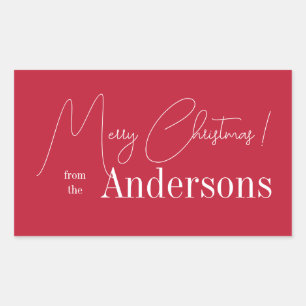Red Christmas from Family Name Rectangular Sticker