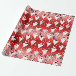 Red Christmas Ghost Gothic Wrapping Paper