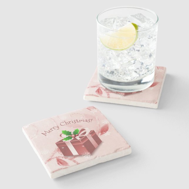 Red Christmas Gift Stone Coaster (Side)