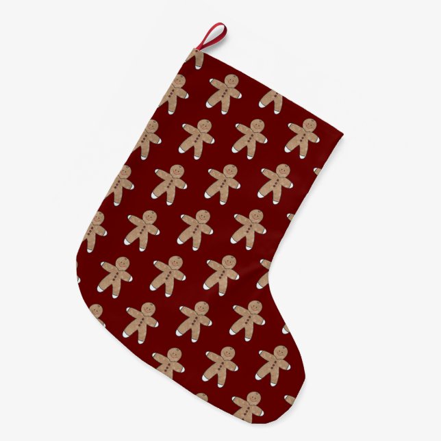 Red Christmas Gingerbread Cookies Large Christmas Stocking (Front (Hanging))