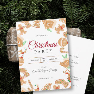 Red Christmas Gingerbread Holiday Party Invitation