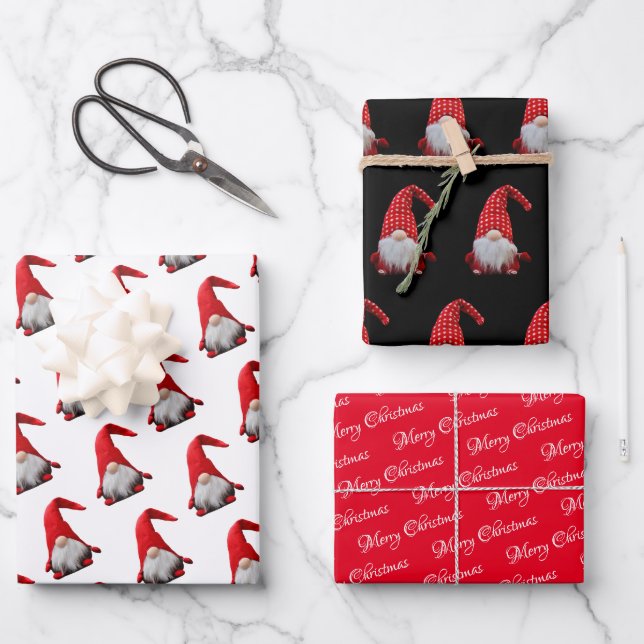 Red Christmas | Gnome | Christmas Wrapping Paper Sheet (Front)