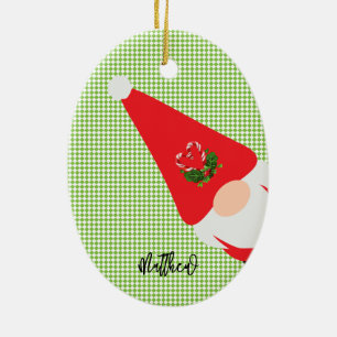 red christmas gnome pattern name green chequered f ceramic ornament