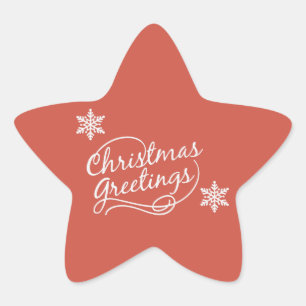 Red Christmas Greetings With Snowflakes Stickers