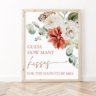 Red Christmas Guess How Many Kisses Bridal Sign