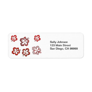 Red Christmas Hibiscus Return Address Label