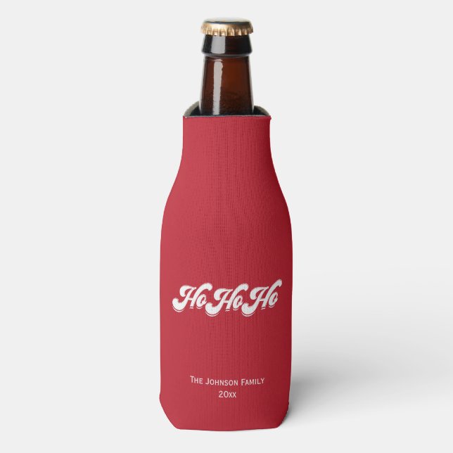 Red Christmas Ho Ho Ho Bottle Cooler (Bottle Front)