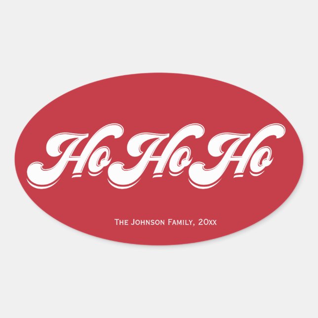 Red Christmas Ho Ho Ho Oval Stickers (Front)