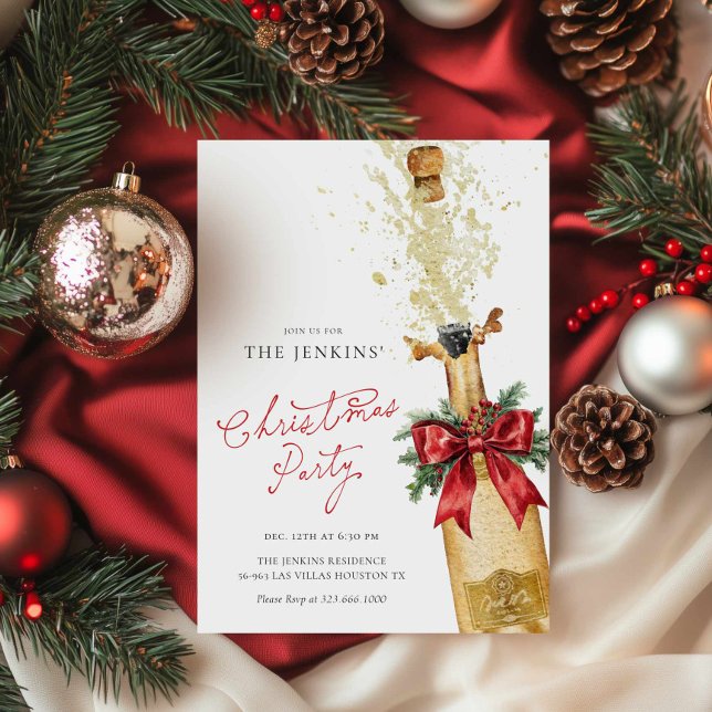 Red Christmas Holiday Cocktail Party Invitation (Elegant Cocktail Christmas Holiday Party Invitation - Office Christmas Party Invite - Red Bow )