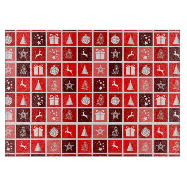 Red Christmas Holiday Cute Tree Reindeer  Cutting Board (Front)