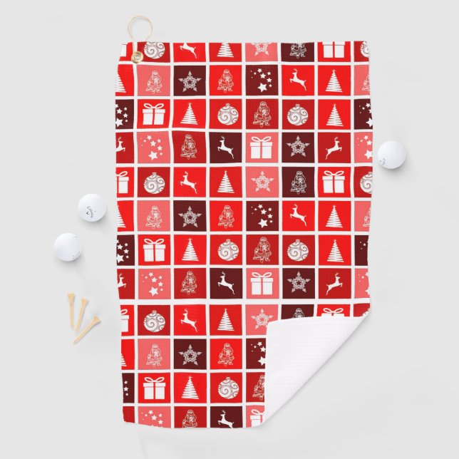 Red Christmas Holiday Cute Tree Reindeer  Golf Towel (InSitu)
