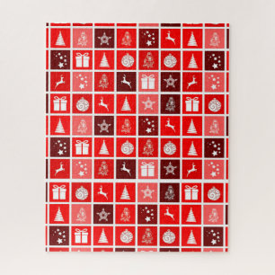 Red Christmas Holiday Cute Tree Reindeer  Jigsaw Puzzle