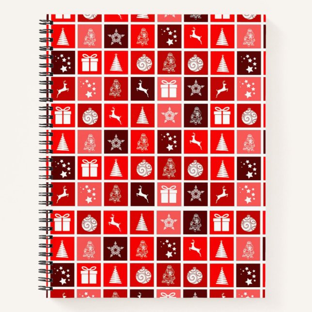 Red Christmas Holiday Cute Tree Reindeer  Notebook (Front)