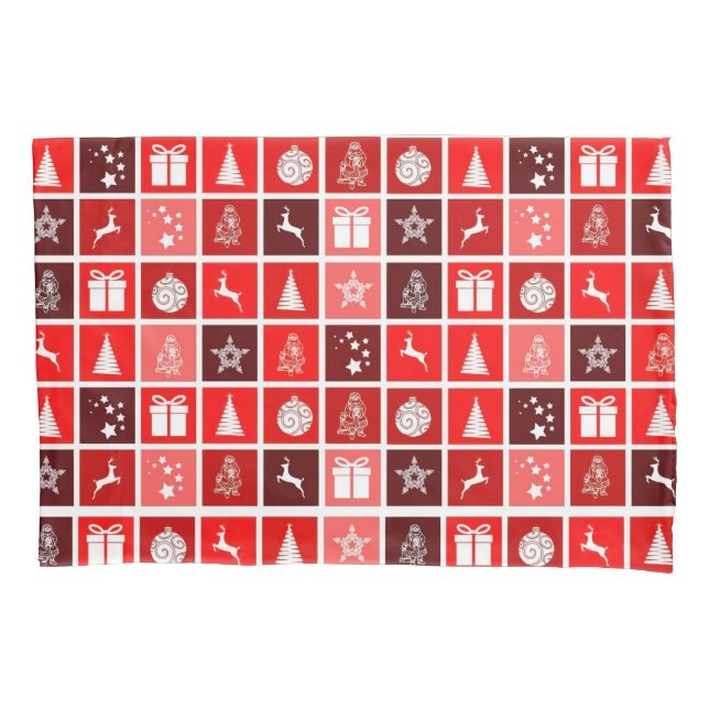Red Christmas Holiday Cute Tree Reindeer  Pillowcase (Front)