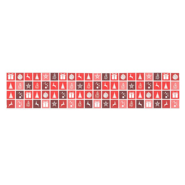 Red Christmas Holiday Cute Tree Reindeer  Short Table Runner (Horizontal)