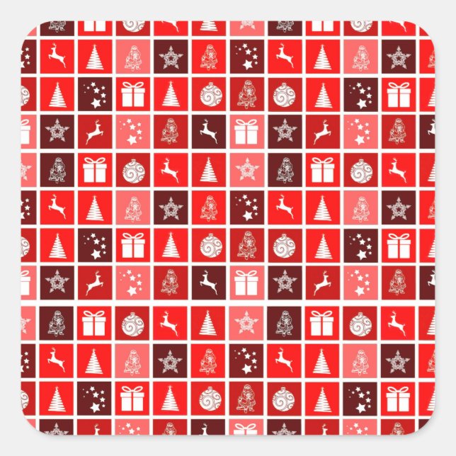 Red Christmas Holiday Cute Tree Reindeer  Square Sticker (Front)