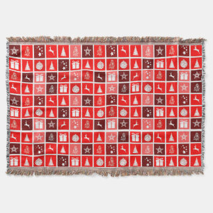 Red Christmas Holiday Cute Tree Reindeer  Throw Blanket