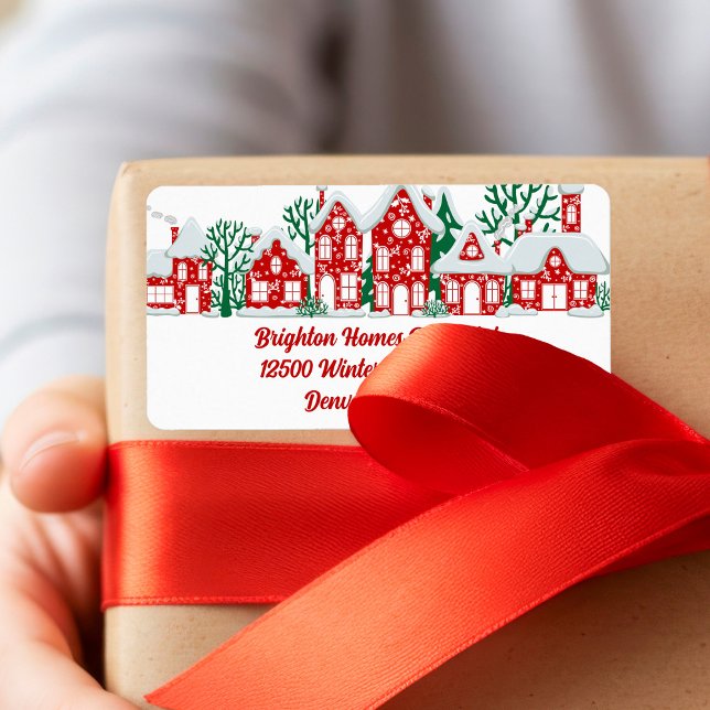 Red Christmas Houses Realtor Return Address Label (Creator Uploaded)