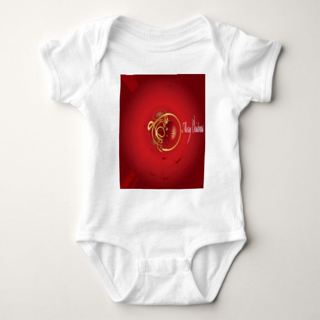 Red Christmas Jingle Bells Have a Blessed Nice Day Baby Bodysuit (Front)