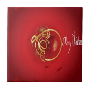 Red Christmas Jingle Bells Have a Blessed Nice Day Ceramic Tile