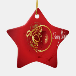 Red Christmas Jingle Bells Have a Blessed Nice Day Ceramic Tree Decoration