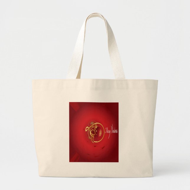 Red Christmas Jingle Bells Have a Blessed Nice Day Large Tote Bag (Front)