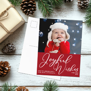 Red Christmas Joyful Wishes Festive Photo Holiday Postcard