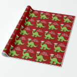 Red Christmas Kids Dinosaur Cute Personalised  Wrapping Paper<br><div class="desc">Awesome green dinosaur Christmas wrapping paper. This apatosaurus looks very cute in a holiday red Santa hat with a little smile. I like prehistoric Christmas animals and presents that kids will love. Customise this gift with the recipient's name to make it even more personalised.</div>