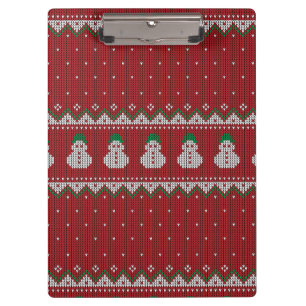 Red Christmas Knit Apple Pattern   Winter Holiday Clipboard