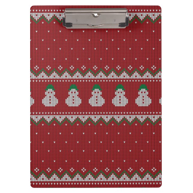 Red Christmas Knit Apple Pattern | Winter Holiday Clipboard (Front)