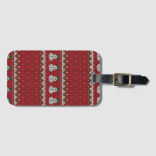 Red Christmas Knit Apple Pattern Winter Holiday Luggage Tag