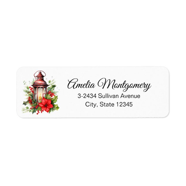 Red Christmas Lantern Poinsettia - Address Return Address Label (Front)