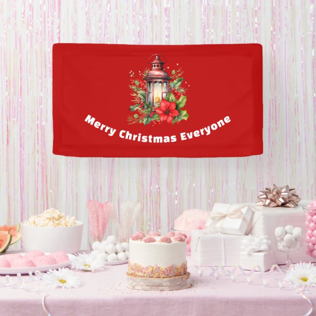  Red Christmas Lantern Poinsettia and Pine Banner (Party)