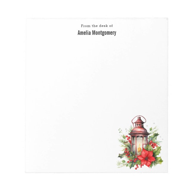  Red Christmas Lantern Poinsettia and Pine Notepad (Front)