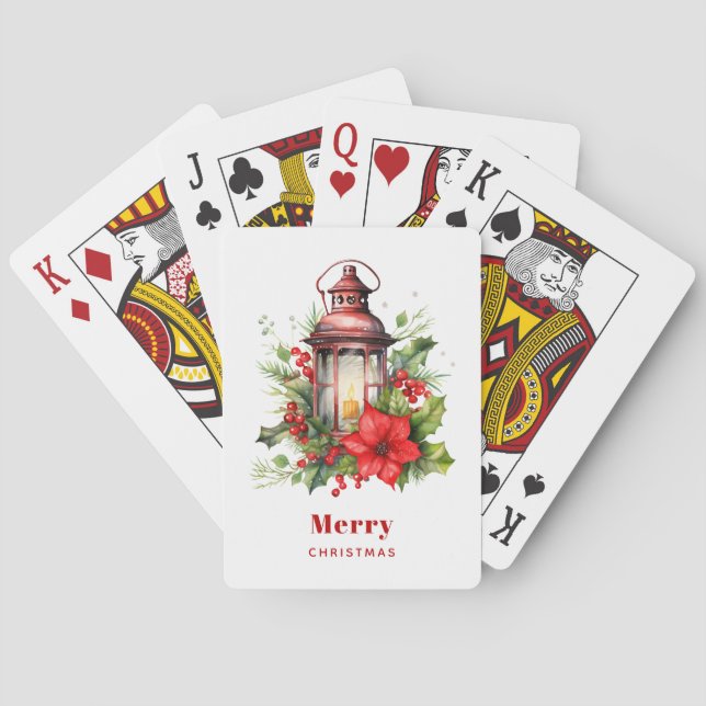  Red Christmas Lantern Poinsettia and Pine Playing Cards (Back)