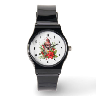 Red Christmas Lantern Poinsettia and Pine Watch