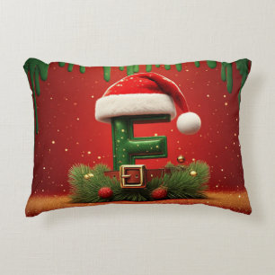 Red Christmas Letter E With Santa Hat 🎁 Decorative Cushion