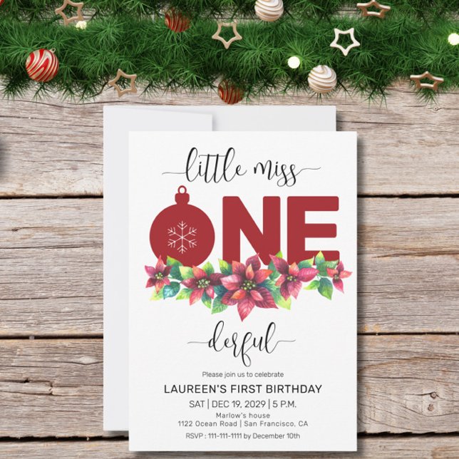 Red Christmas Little MIss 1st Birthday Invitation (Creator Uploaded)