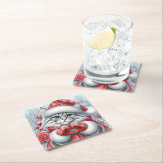 Red Christmas Love Square Paper Coaster