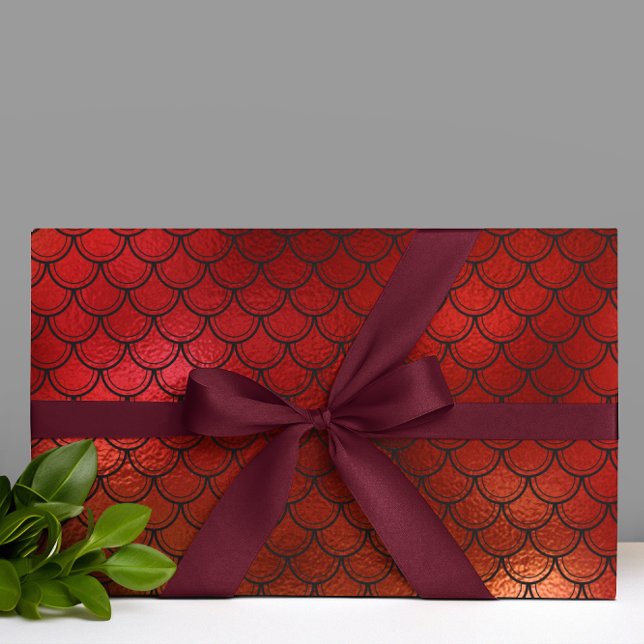 Red Christmas Mermaid Dragon Scales Wrapping Paper (Creator Uploaded)