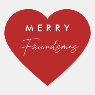 Red Christmas Merry Friendsmas Party Favours Heart Sticker