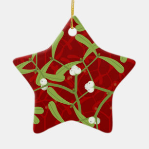 red christmas mistletoe ceramic ornament