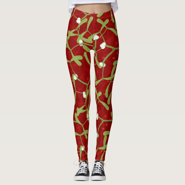 red christmas mistletoe leggings (Front)