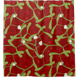 red christmas mistletoe shower curtain