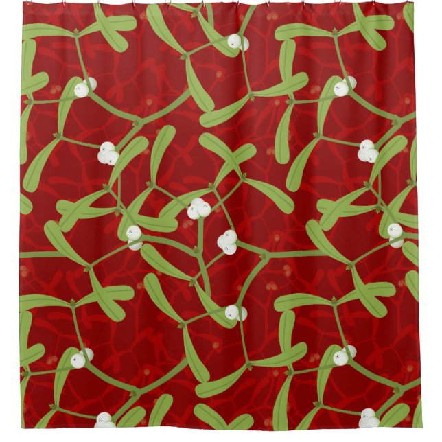 red christmas mistletoe shower curtain (Front)