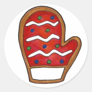 Red Christmas Mitten Sugar Cookie Holiday Winter Classic Round Sticker