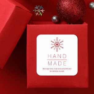 Red Christmas Modern Snowflake for Business Square Sticker