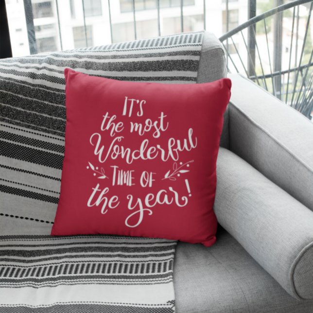 Red Christmas Most Wonderful Time of the Year  Cushion (Creator Uploaded)